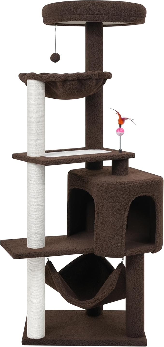 Cat Tree with Cat Condo and Big Hammock,Coffee