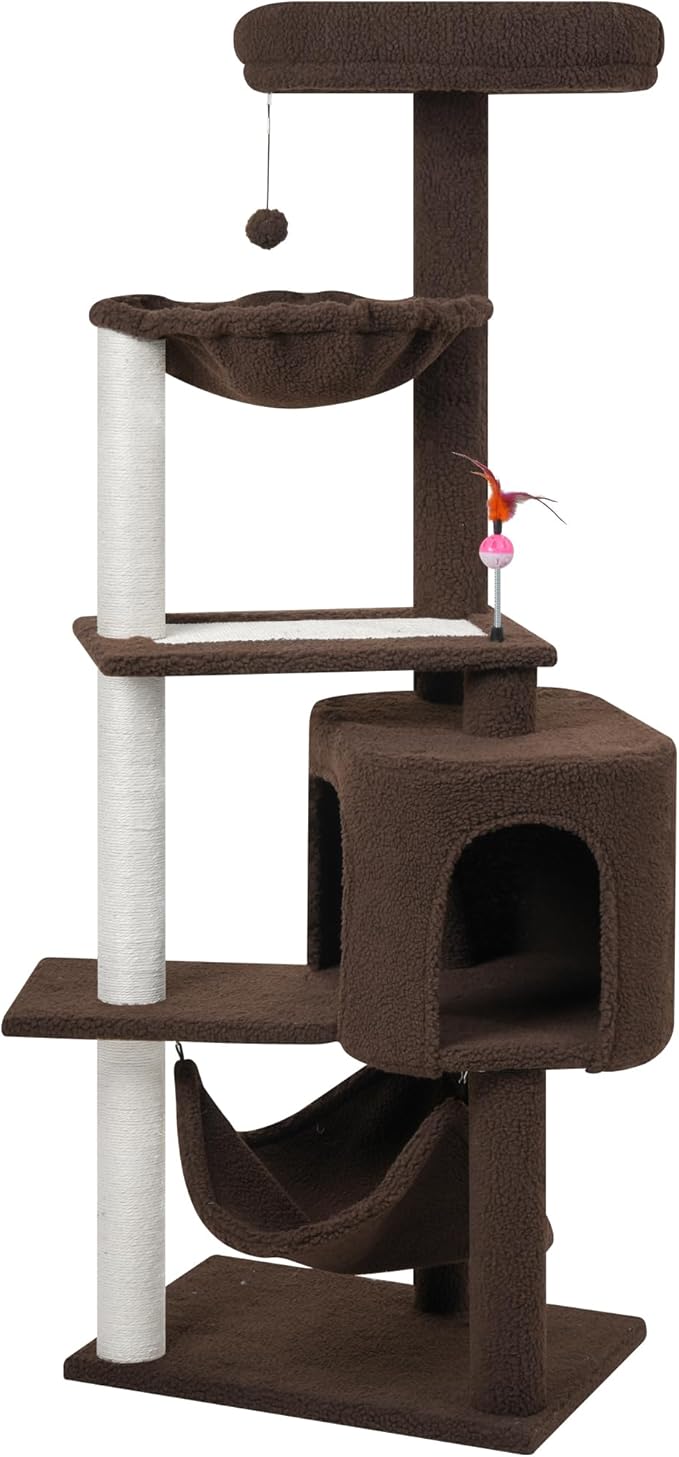 Cat Tree with Cat Condo and Big Hammock,Coffee