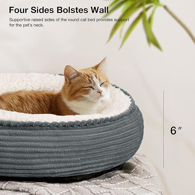 Love's cabin Round Donut Cat and Dog Cushion Bed in Brown Stripe