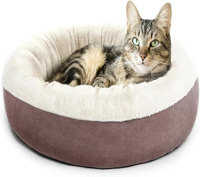 Love's cabin Round Donut Cat and Dog Cushion Bed in Burlwood