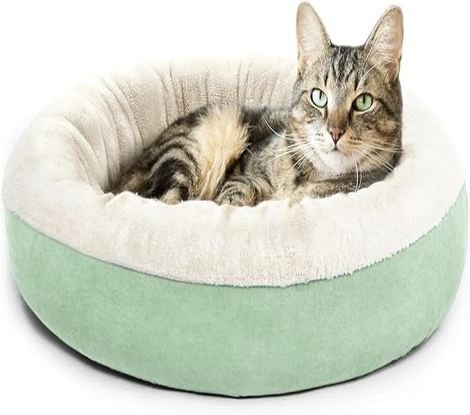Love's cabin Round Donut Cat and Dog Cushion Bed in Blue