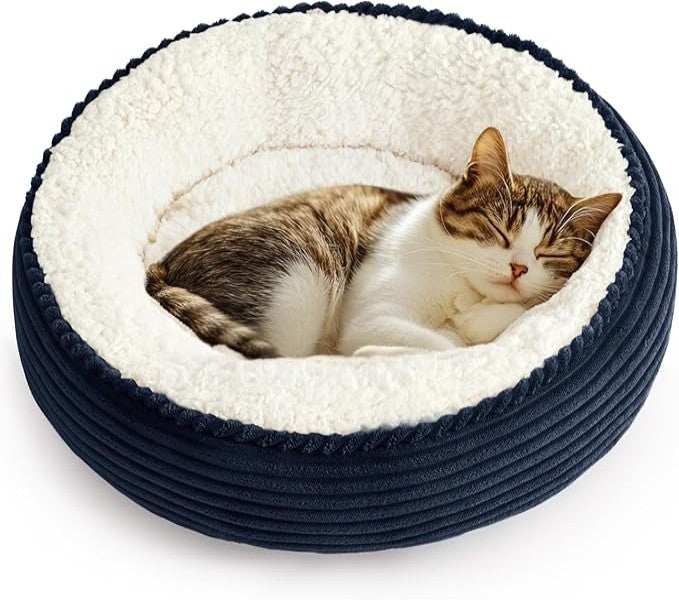 Love's cabin Round Donut Cat and Dog Cushion Bed in Navy Stripe