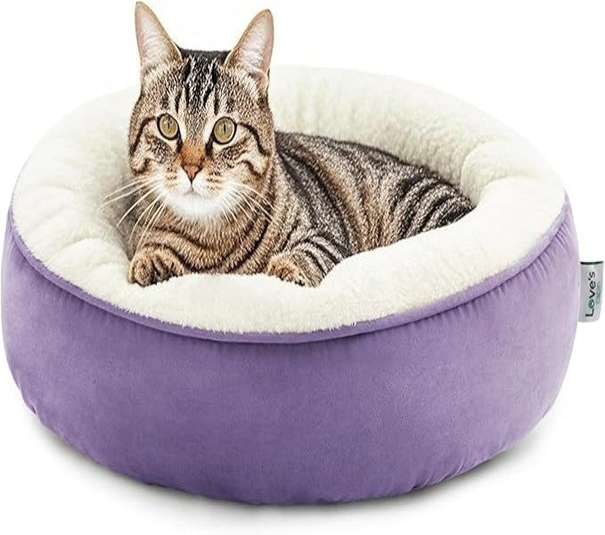 Love's cabin Round Donut Cat and Dog Cushion Bed in Lavender