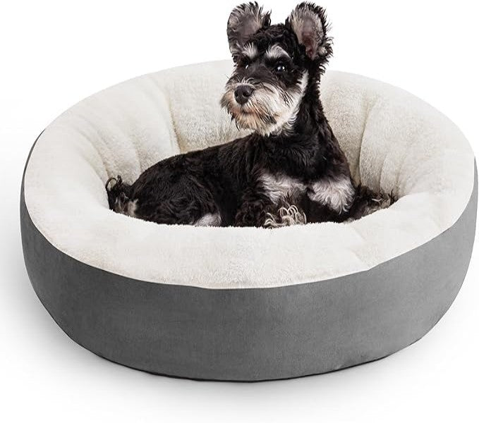 Love's cabin Round Donut Cat and Dog Cushion Bed in Dark Grey