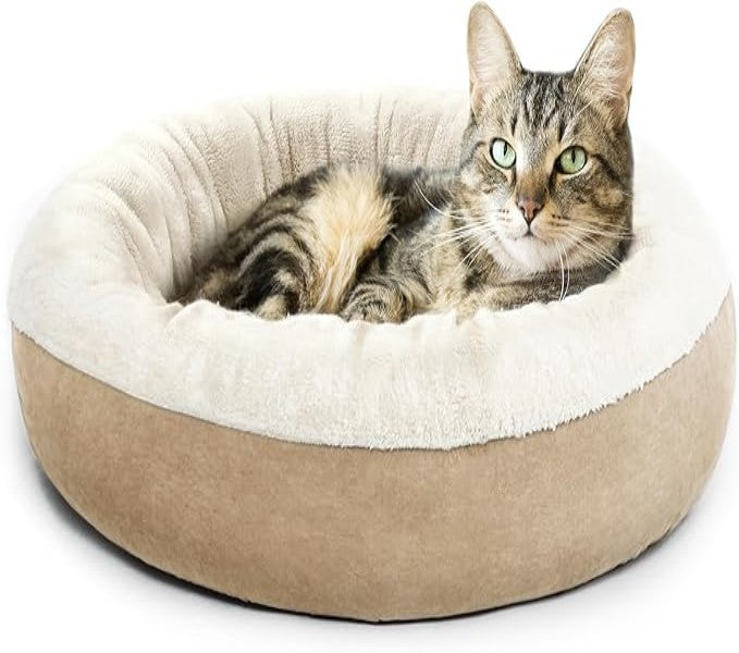 Love's cabin Round Donut Cat and Dog Cushion Bed in Camel