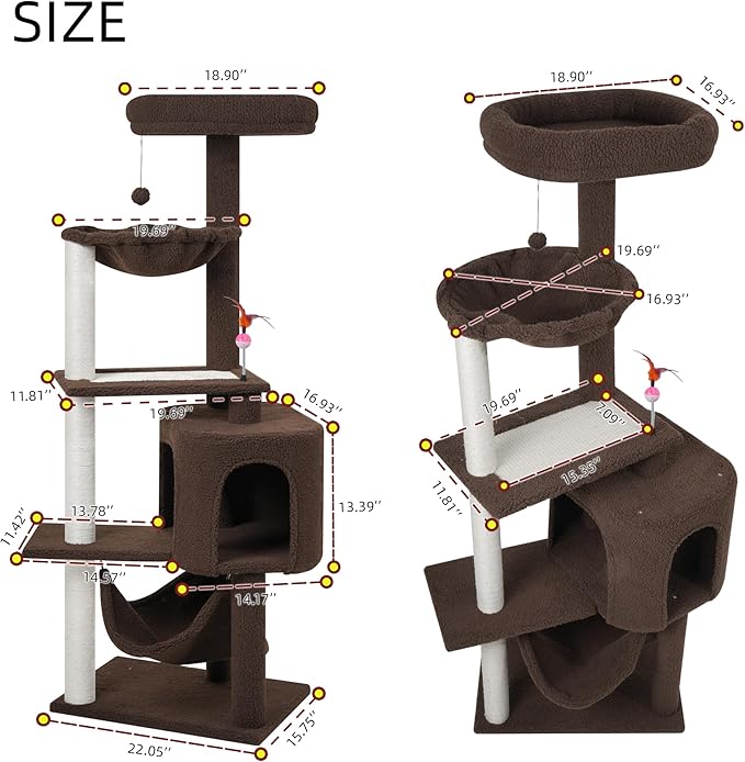 Cat Tree with Cat Condo and Big Hammock,Coffee