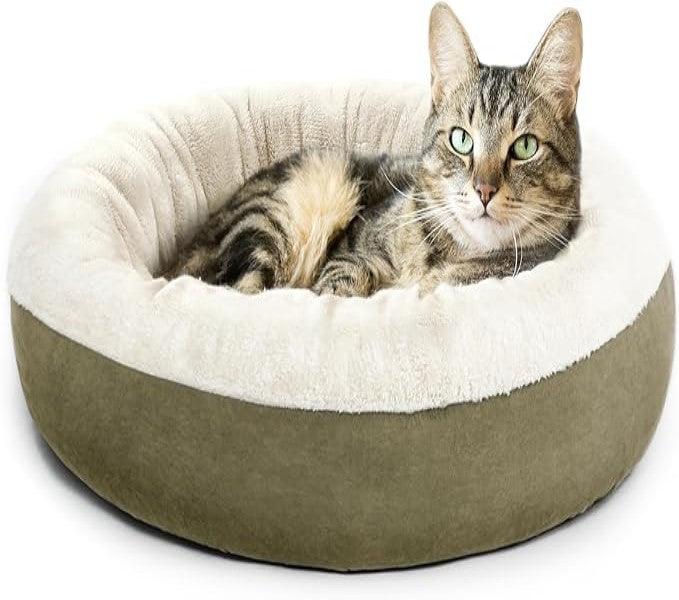 Love's cabin Round Donut Cat and Dog Cushion Bed in Olive Green