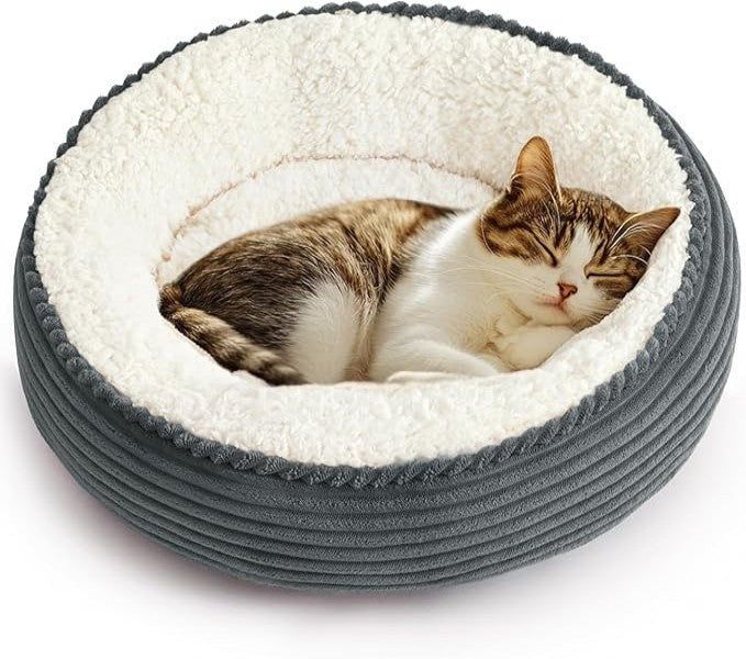 Love's cabin Round Donut Cat and Dog Cushion Bed in grey