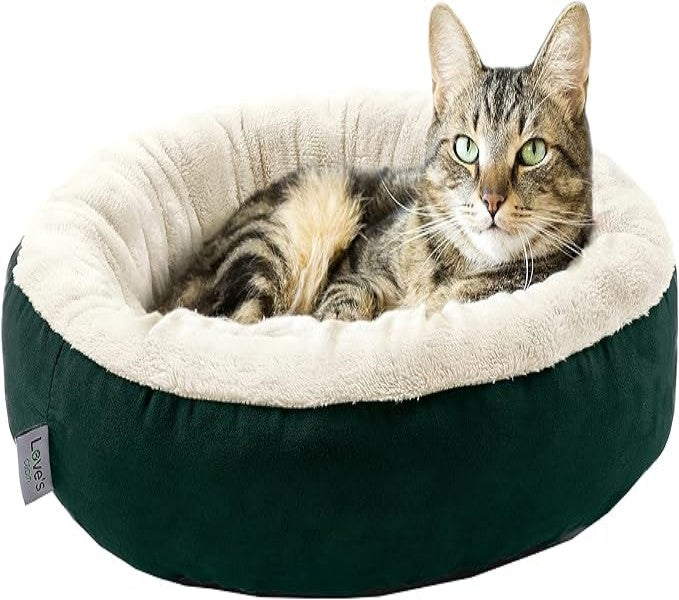 Love's cabin Round Donut Cat and Dog Cushion Bed in Green