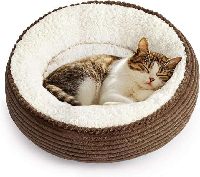 Love's cabin Round Donut Cat and Dog Cushion Bed in Brown Stripe