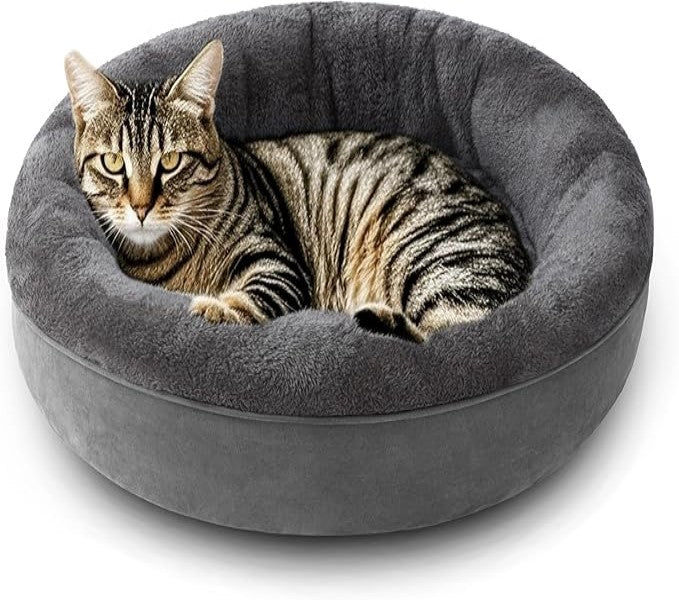 Love's cabin Round Donut Cat and Dog Cushion Bed in Solid Grey