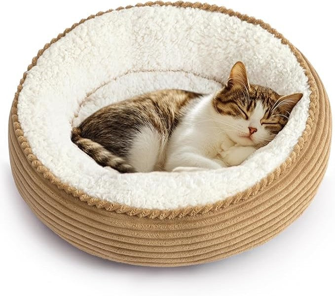 Love's cabin Round Donut Cat and Dog Cushion Bed in Dark Grey