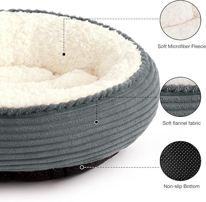 Love's cabin Round Donut Cat and Dog Cushion Bed in Brown