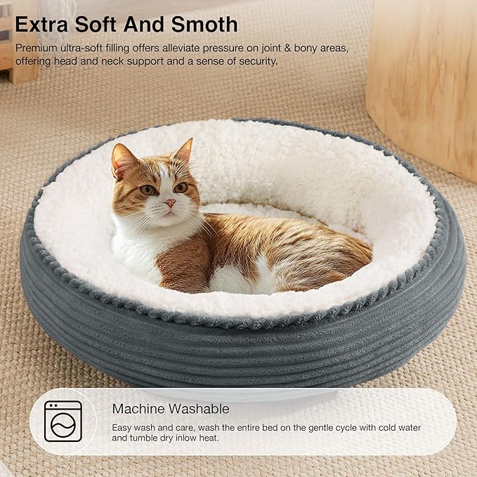 Love's cabin Round Donut Cat and Dog Cushion Bed in Blue