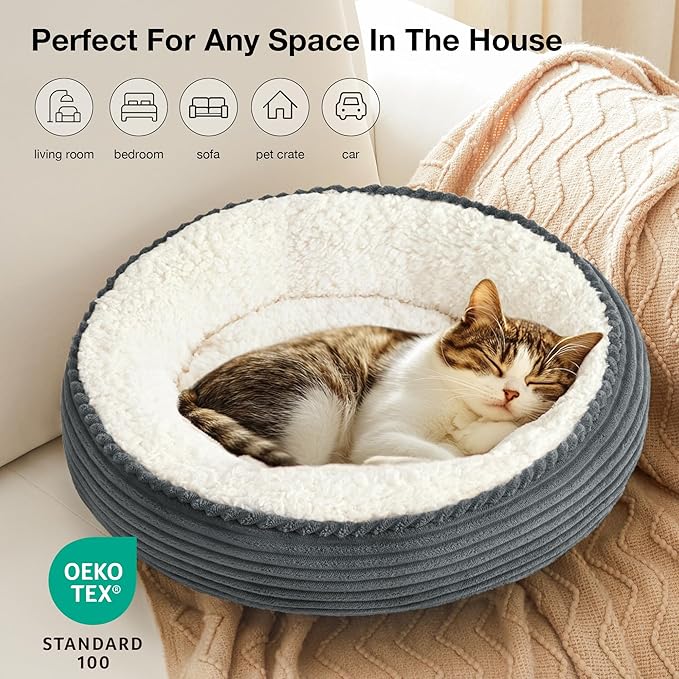 Love's cabin Round Donut Cat and Dog Cushion Bed in Brown Stripe