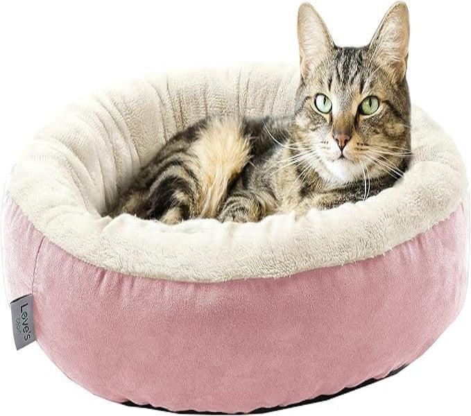 Love's cabin Round Donut Cat and Dog Cushion Bed in Pink Stripe