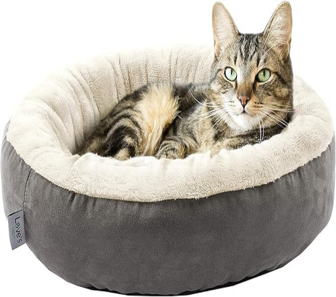 Love's cabin Round Donut Cat and Dog Cushion Bed in Gray